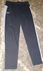 Boys under Armour fleece rival Terry tapered pants large black grey side stripes