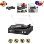 Black Bluetooth Turntable with Built-in Speakers & FM Radio - Compact Design