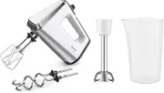 Krups GN9121 3 Mix 9000 Hand Mixer | 750 Watt | Speed Control | Turbo Mode | Ejection Function | Ergonomic Handle | Includes Whisk, Dough Hook, Purée Rod Attachment, Measuring Cup | White/Silver