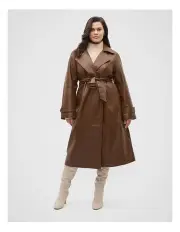 [Seed Heritage] Leather Belted Trench Coat in Maple