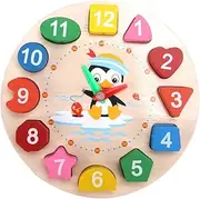 CONGARTENO Wooden Learning Clock Cartoon Shape Puzzle for Ages Educational Clock for Early Learning Present