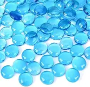 FUTUREPLUSX Flat Glass Marbles, 5Lb 500PCS Cerulean Flat Gems Aquarium Pebbles Vase Filler Beads Table Scatter Decor