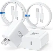 iPhone 16 Pro Max Charger Fast Charging, 45W USB-C Chargers Block &6+10FT Long Type C iPhone Charger Cord Cable for iPhone 16/16 Pro/16 Pro Max/16 Plus/15/15 Pro Max,Samsung Galaxy S24 Android Phone