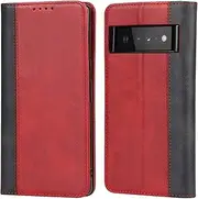 [Cavor] for Google Pixel 6 Pro Case, Pixel6 Pro 5G Phone Cases Premium Leather Folio Flip Wallet Case Cover Magnetic Closure Book Design with Kickstand Feature & Card Slots(6.7")-Red