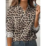Women's Shirt Graphic Leopard Vintage Stylish Casual Long Sleeve Shirt Collar Regular Tops Work Daily Holiday Buttons Pocket Print Blue Purple Brown Green Spri