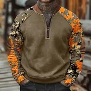 Men's Sweatshirt Quarter Zip Sweatshirt White Army Green Orange Brown Brown 2 Half Zip Color Block Camo / Camouflage Half Zip Print Casual Daily Holiday Polyes