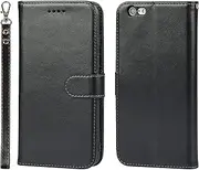 Cavor for iPhone 6 Plus, iPhone 6s Plus Wallet Case for Women Flip Kickstand PU Leather Case with Card Holder Wristlet Hand Strap Stand Protective Cover for iPhone6plus/6splus Phone Cases-Black