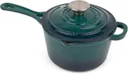 Larder & Vine Enameled Cast Iron 2.2 Quart Saucepan with Lid | (2.1L) | Cast Iron Pan with Pour Spouts, Ergonomic Handle, Helper Handle, Interior Drip Bumps and a Stainless Steel Knob (Bondi)