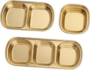 Cabilock 3pcs Seasoning Dish Oven Trays Bowls Dividers Dip Microwave Stand Sink Organizers Gold Sauce Containers Drainer Taco Serving Tray Supplies Grid Rack 304 Stainless Steel Golden