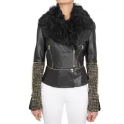 Philipp Plein Couture Studs Fur Leather Jacket Archetype Black M 36 38 07942