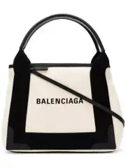 Balenciaga Navy Xs Beige/Black Canvas And Leather Cabas Bag