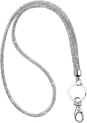 ARTIBETTER Bling Rhinestone Lanyard for Mobile Phones Keys Id Badges Comfortable Silver Neck Strap with Clasp Stylish Glitter Phone Chain for Women Use