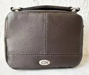 Bible Cover Brown LuxLeather Zippered Cover - Two-Fold with Carry Handle-Notepad