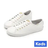 在飛比找momo購物網優惠-【Keds】KICKSTART 時尚皮革金眼扣綁帶休閒小白鞋