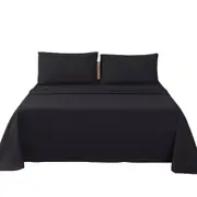 Flat Fitted Sheet 2000TC Pillowcase Set Hotel Bed S/KS/D/Queen/King Black