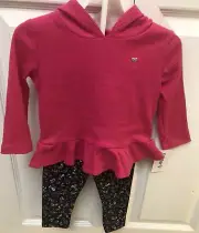Christmas Baby Girls 2-piece Peplum Thermal Pant Set With Hoodie Size 12 Month