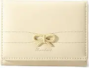 [FEIBOON] Cute Wallet for Girls Women Tri-folded Small Wallet Cash Pocket PU Leather Card Holder Coin Purse with ID Window, Beige