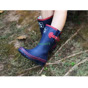英國Evercreatures時尚雨鞋雨靴 女水鞋水靴 防滑藍紅撞色中筒雨鞋
