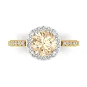 2.40ct Round Halo Natural Morganite Promise Bridal Wedding Ring 14k 2 tone Gold