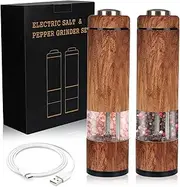 Electric Salt and Pepper Grinder Set-Rechargeable, Salt and Pepper Shakers, Automatic Salt and Pepper Grinder Set with Led Light, Adjustable Coarseness, One Handed Operation, Electric Pepper Mill
