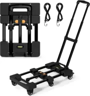 Folding Hand Truck, 26" Max Extendable Dolly Cart with 6 Casters (2 with Brak...