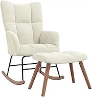 VidaXL Cream White Velvet Rocking Chair-Stool Set | Elegant & Comfortable Design | Solid & Durable Steel Frame with Wooden Rocking Rails | Modern Piece for Any Room