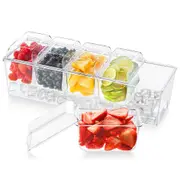 Ice Chilled Condiment Caddy with 5 Containers Plastic Chilled Garnish Tray Bar Caddy