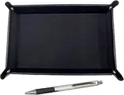 Japanese Grain Cowhide Leather Pen Tray Black Metal & Pitch Grip Ballpoint Pen Silver TRASB-WZS2062BP