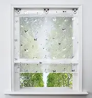 Voile Roman Blind with Silver Hot Embossing Design Roman Curtain Transparent Eyelet Blind Window Curtain (W x H 100 x 130 cm, Butterfly)