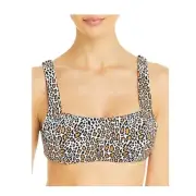 AQUA Swim Beige Leopard Print Bandeau Swimsuit Bikini Top Size Large