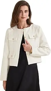 [Allegra K] Women's Cropped Tweed Blazer Long Sleeve Button Down Autumn Work Short Business Blazer