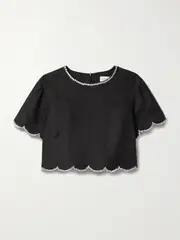 [Zimmermann] Zimmermann - Crush Cropped Crystal-embellished Linen Top - Black - 3 3 Black