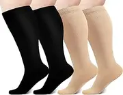 [HLTPRO] Plus Size Compression Socks for Women & Men(4 Pairs) - Best Support for Medical, Circulation, Nurses, Running, Travel
