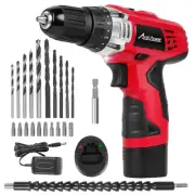 12V Cordless Drill, Power Drill Set with 22pcs Impact Driver/Drill Bits, 2 Va...