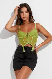 Green Garter Corset Singlet Crop - Size S, Women's Singlet
