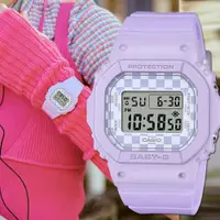 在飛比找PChome24h購物優惠-CASIO 卡西歐 BABY-G 格子旗方形女錶 電子錶(B
