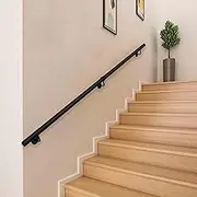 Modern Black Handrail for Stairs - Complete Kit. 30cm-600cm Galvanized Pipe Wrought Iron Bannister Hand Rail, Drsyffsup Wall Mounted Grab Bar Safety Support Rod(13ft/390cm)