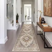 Madane Runner Rug 2x8, Washable Hallway Runner Rugs, Non-Slip Low-Pile Soft Kitchen Rug Runner Laundry Room Rug, Vintage Throw Entry Foyer Mat for Entrance Living Room (Turmeric/Grey, 2 x 8)