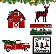 Cute Christmas Decor - 5X Tiered Tray Decors Set,Winter Farmhouse Decor, Holiday Home Decoration Parties Supplies for Home Table Shelf