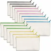 15 Pack Blank Cotton Canvas DIY Craft Zipper Bags Pouches Pencil Case for Makeup Cosmetic Toiletry Stationary Storage, Beige (color zipper), 15 Pack/8.3” x 4.7”, Traditional