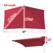Replacement Canopy Cover Only for 8.2X 3.9ft 5 Ribs Half Patio Umbrella
