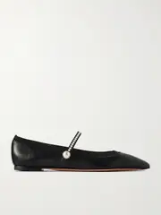 [Aquazzura] Aquazzura - Romy Embellished Leather Flats - Black - IT42 IT 42 Black
