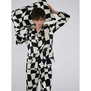 NotJustPajama男士真絲套裝新款棋盤格居家服/品牌純真絲睡衣套裝/高級桑蠶絲睡衣套裝/情侶睡衣