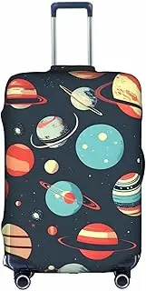 [HTTUP] Outer Space Planet Print Practical Elastic Washable Travel Luggage Cover with Concealed Zipper for Suitcases, White, Large