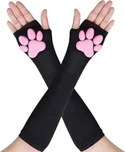 [KEMUZ] 1 Pair Cat Paw Gloves 3D Cat Paw Sleeves Cute Soft 3D Toe Beans Fingerless Gloves for Girls Halloween Christmas Party Cosplay (Black), purple, 14.7 * 7.9