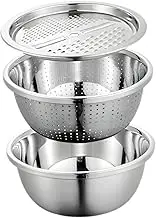 Ergonomic Stainless Steel Grater Basin Set of Bowl Colander and Strainer for Home and Commercial Use