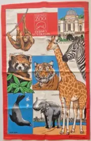 VTG Taronga ZOO Sydney Nucolorvue Linen Souvenir Tea Towel New Unused