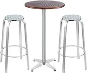 Gardeon 3pcs Wooden Folding Outdoor Bar Set, Bistro Table and Chairs Lounge Desk Garden Pool Backyard Deck Furniture, Adjustable Height 70/100cm Aluminum Pole Round