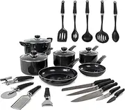 Morphy Richards Equip 20 Piece Cookware Set (4 Pots + 2 Saucepans + 14 Utensils), Black, Aluminium