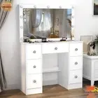 Dressing Table With LED Mirror 7 Drawers Bedroom Makeup Vanity Set Dresser Desk